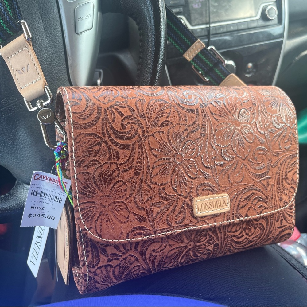 Consuela Brown Floral Embossed Clutch